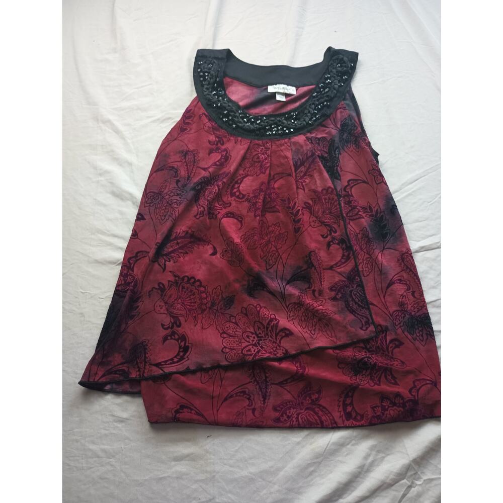 Vintage Dress Barn Y2K Red Velvet Burnout Witchy Goth Punk Blouse‎ Top MP